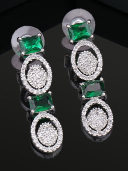 Estele - Rhodium Plated CZ Adorable Earrings with Green Crystals