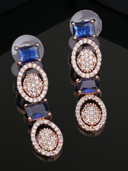 Estele - Rose Gold Plated CZ Sparkling Earrings with Blue Crystals