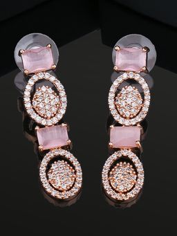 Estele - Rose Gold Plated CZ Circular Designer Earrings with Mint Pink