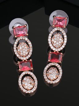 Estele - Rose Gold Plated CZ Circular Earrings with Red Crystals