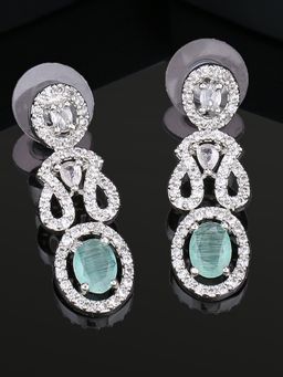 Estele - Rhodium Plated CZ Splendid Earrings with Mint Green