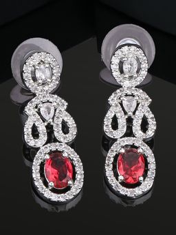 Estele - Rhodium Plated CZ Exquisite Earrings with Red Stones