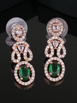 Estele - Gold Plated CZ Beautiful Earrings with Green Crystals