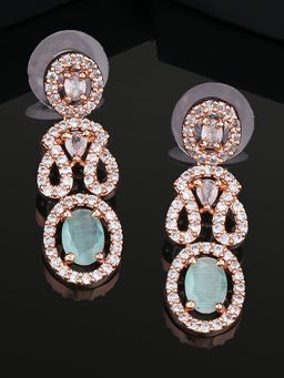 Estele - Rose Gold Plated CZ Ravishing Necklace Set with Mint Green Crystals