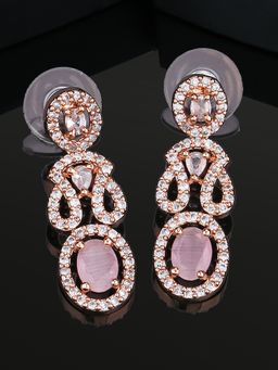 Estele - Rose Gold Plated CZ Gorgeous Earrings with Mint Pink Crystals