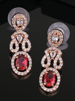 Estele - Rose Gold Plated CZ Sparkling Earrings with Ruby Crystals