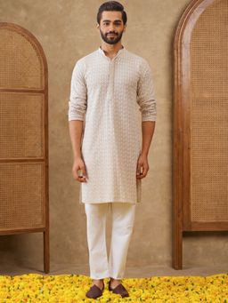 Jompers - Men Beige Pure Cotton Full Sleeves Kurta with Pyjama