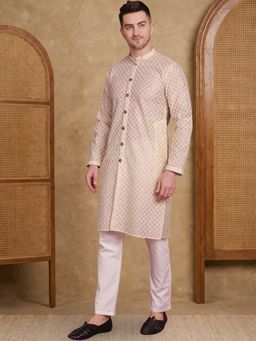 Jompers - Men Gold Silk Blend Full Sleeves Kurta with Pyjama