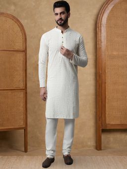 Jompers - Men White Pure Cotton Full Sleeves Kurta with Pyjama