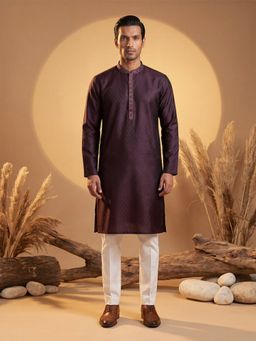 ETHNIC BAY - Men Purple Silk Blend Full Sleeves Kurta with Pant