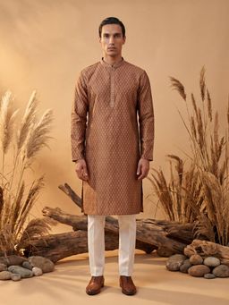 ETHNIC BAY - Men Brown Jacquard Full Sleeves Kurta with Pant