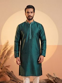 ETHNIC BAY - Men Green Silk Blend Full Sleeves Kurta