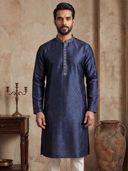 ETHNIC BAY - Men Blue Jacquard Full Sleeves Kurta