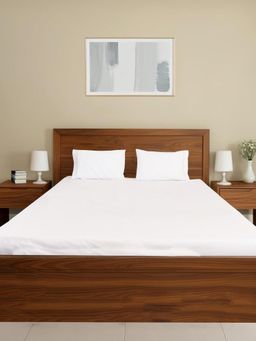 Oyvu - White Cotton 300 TC Queen Fitted Bedsheet with 2 Pillow Covers