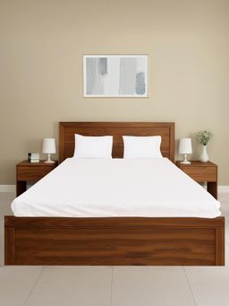 Oyvu - White Cotton 300 TC Queen Fitted Bedsheet with 2 Pillow Covers