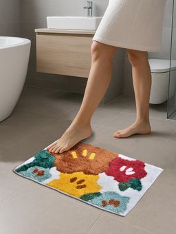 FABINALIV - Multi-Color Abstract Cotton Blend Anti Skid Bath Mat