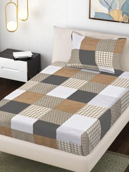 FABINALIV - Multi-Color Geometric 300 Tc Cotton Blend Single Bedsheet with Pillow Cover