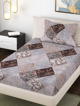 FABINALIV - Multi-Color Geometric 300 Tc Cotton Blend Single Bedsheet with Pillow Cover