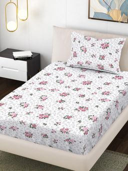 FABINALIV - Multi-Color Floral 300 Tc Cotton Blend Single Bedsheet with Pillow Cover