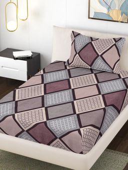 FABINALIV - Multi-Color Geometric 300 Tc Cotton Blend Single Bedsheet with Pillow Cover