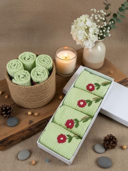 Design Gaatha - Soft Cotton Waffle Sage Green Embroidered Face Towels (Pack of 4)