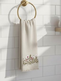 Design Gaatha - Soft Cotton Waffle Beige Embroidered Bath Towel