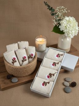 Design Gaatha - Soft Cotton Waffle Beige Embroidered Face Towels (Pack of 4)