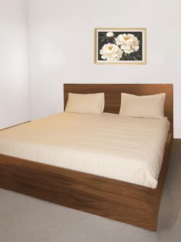 Oyvu - Beige Cotton 300 TC King Flat Bedsheet with 2 Pillow Covers
