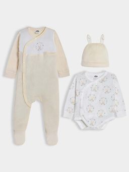 Mi Arcus - Printed Romper Sleepsuit & Cap Gift Set For Baby Girl