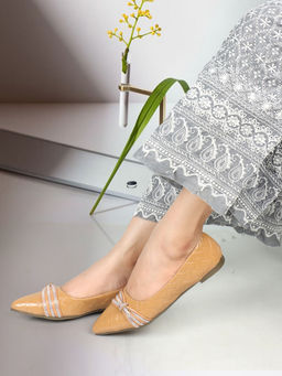 Iconics - Womens Fashionable Beige Color Textured Ballerinas