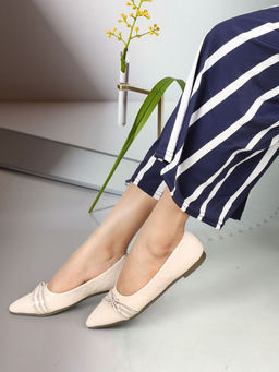 Iconics - Womens Fashionable Cream Color Textured Ballerinas