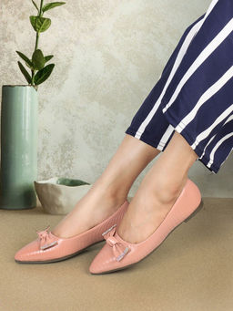 Iconics - Womens Fashionable Peach Color Textured Ballerinas