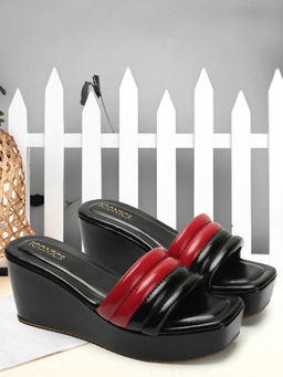 Iconics - Womens Black Color Slip On Textured Comfortable Wedges