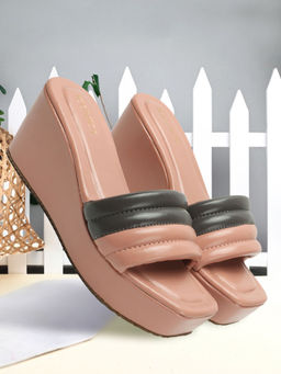 Iconics - Womens Peach Color Slip On Textured Comfortable Wedges