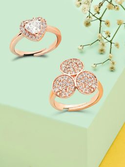 Zaveri Pearls - Set of 2 Rose Gold Cubic Zirconia Brass Finger Rings-ZPFK13372