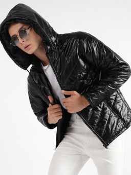 Campus Sutra - Men Black Zip-Front Quilted Puffer Jacket