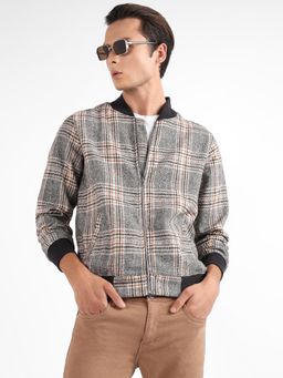 Campus Sutra - Men Grey Tartan Plaid Jacket with Ribbed Hem
