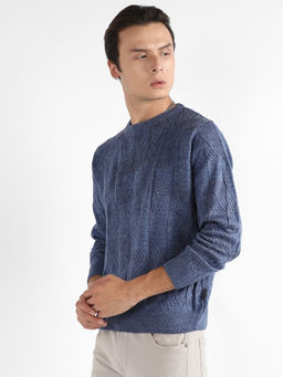 CAHOOT - Men Blue Textured Knit Pullover Sweater