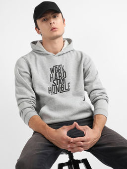 Campus Sutra - Men Light Grey Work Hard Stay Humble Hoodie