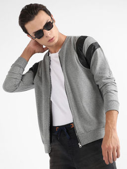 Campus Sutra - Men Light Grey Zip-Front Jacket with Contrast Detail