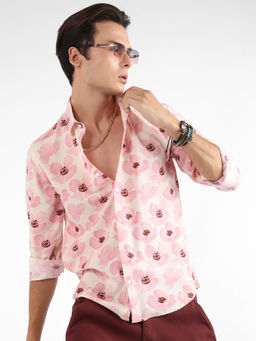 Campus Sutra - Men Light Pink Flower Petals Shirt