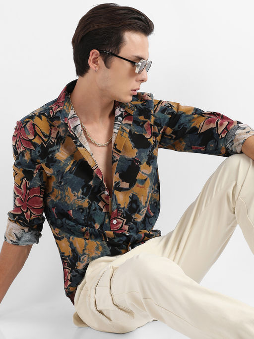CAHOOT Men Multi-Color Artistic Flowers Shirt
