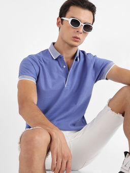 Campus Sutra - Men Lavender Self-Design Horizontal Striped Polo T-Shirt