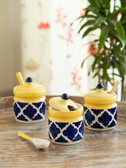 ExclusiveLane - Moroccan' Ceramic Pickle & Chutney Jar with Spoons (Set of 6)