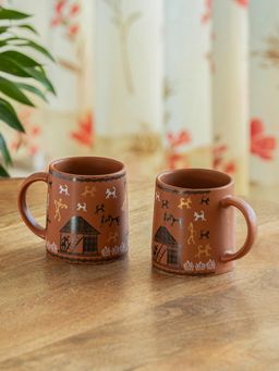 ExclusiveLane - Warli Village Tales Ceramic Tea & Coffee Mugs (Pack of 2)