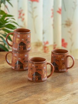 ExclusiveLane - Warli Village Tales Ceramic Tea & Coffee Mugs (Pack of 4)