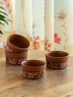 ExclusiveLane - Warli Village Tales' Handcrafted Ceramic Dinner Bowls (Pack of 4)