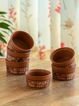 ExclusiveLane - Warli Village Tales' Handcrafted Ceramic Dinner Bowls (Pack of 6)
