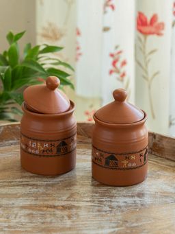 ExclusiveLane - Warli Village Tales' Ceramic Pickle & Chutney Jar (Set of 2)