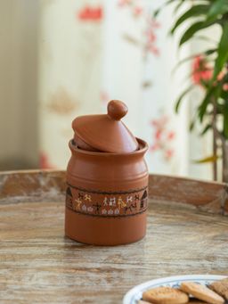ExclusiveLane - Warli Village Tales' Multi-Purpose Ceramic Pickle & Chutney Jar